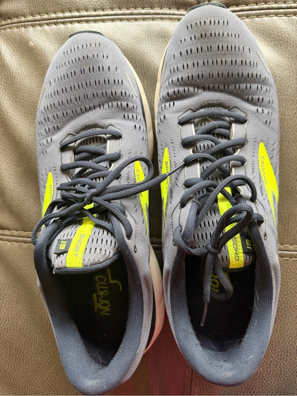 Brooks Gray Running Shoes with Neon Yellow Accents